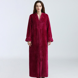 Chemise de nuit d'hiver en flanelle polaire chemise de nuit à fermeture éclair pleine longueur pour femmes robe gaufrée couple pyjamas pour femmes <span class=keywords><strong>peignoir</strong></span> de bain - Product Image 6