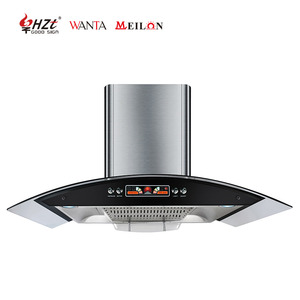 Hotte de cuisine incurvée en acier inoxydable de 900 mm avec écran en verre, faible niveau sonore et ventilation intégrée - Product Image 1