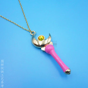 Themed Pendant Moon Shape Gold Color 3D Decoration <b>Anime</b> Prop Magic Wand Necklace Zinc Alloy Fashion <b>Jewelry</b> - Product Image 1