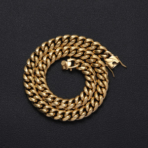 Hot Sell 2pcs/<b>set</b> Silver Gold Metal Color Hip Hop 12mm Width Stainless Steel Smooth Cuban Chain Necklace <b>Bracelet</b> - Product Image 3