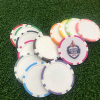 Marqueurs de balle de golf en plastique ABS, 40 mm, vierges, uniques, avec logo, en forme de jeton de poker, couleurs variées, prêts à l'emploi, vente en gros, bon marché