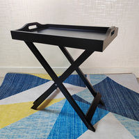 Tableaux de service pliants en bois, tables de service portables pour le petit-déjeuner, le dîner, plateau de service pour le café, table basse pour le salon, 55,3*35,7*60,6CM NOIR