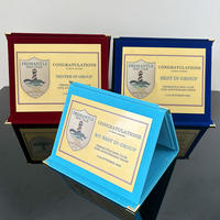 Vente en gros de plaque en velours bleu rouge turquoise plaque de certificat en velours pliable avec plaque en or MH-MJ0029