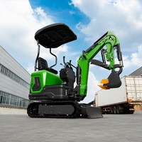 Mini-excavatrice compacte 1,2T verte sur chenilles en caoutchouc avec godet hydraulique à dents pour ferme et jardin