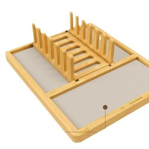 Wooden <b>Dish</b> <b>Rack</b> With Tray Square Multipurpose Quick Dry Desktop Storage For Kitchenware - Product Image 1