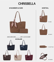 Tas Tote Wanita Besar Chrisbella Wholesale Fashion dengan Resleting, Set Lengkap Termasuk Dompet dan Syal