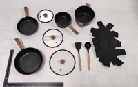 Ensemble de poêles antiadhésives transfrontalières, batterie de cuisine complète 13/16/18 pièces, design moderne et minimaliste, couvercles en silicone et verre, pour la maison
