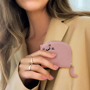 Porte-cartes <span class=keywords><strong>de</strong></span> crédit minimaliste en métal avec poche avant, motif chat <span class=keywords><strong>de</strong></span> dessin animé mignon, organiseur <span class=keywords><strong>de</strong></span> sac à main - Product Image 2
