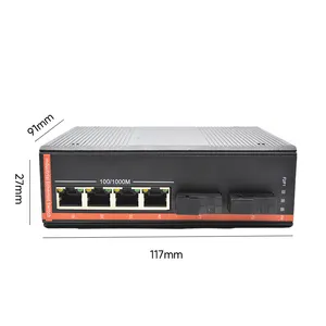 DIN Rail Industrial Fiber Transceiver 4*10/100/1000M RJ45 POE Ethernet+2*1.25G SC 2.5km Fiber Optical Media Converter
