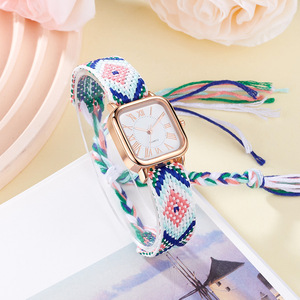 Reloj Cuadrado Pequeño para Mujer, Estilo Minimalista Retro Étnico, Correa de Cuerda Trenzada, Reloj de Cuarzo para Dama - Product Image 3
