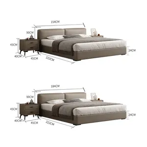 سرير منجد من الجلد الأصلي بحجم كبير سرير مزدوج بحجم كبير إطار سرير عصري ناعم أثاث غرف نوم