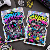 Sacs en Mylar à fermeture éclair découpés sur mesure avec effet holographique, nouveaux designs, pochettes d'emballage anti-odeur