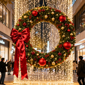 Guirlande <span class=keywords><strong>de</strong></span> Noël et guirlande enneigée avec des pommes <span class=keywords><strong>de</strong></span> pin, ornements rouges et blancs, décorations <span class=keywords><strong>de</strong></span> fête en métal - Product Image 1