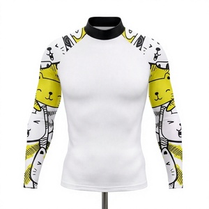 Custom Full Sublimation Printed Rashguard 200g Polyester Spandex White Yellow Cat Print Quick Dry Polyester Adult <b>Swim</b> <b>Shirt</b> - Product Image 1