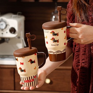 Taza de cerámica de 520 ml con tapa, reutilizable y apta para alimentos, vaso portátil para bebidas frías y calientes - Product Image 2