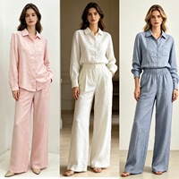 Ensemble en lin de haute qualité LP – Style décontracté minimaliste, esprit Old Money, coupe ample et polyvalente, idéal pour l'été, longueur au-dessus du genou, manches longues unies avec empiècements