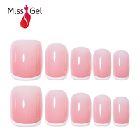 32 faux ongles carrés courts en ABS rose ombré, à presser, brillants, style manucure française, vente en gros OEM