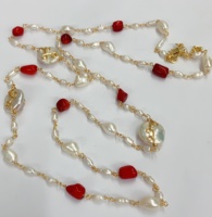 Collier chaîne de chapelet en fil de cuivre avec perles de corail nacré de haute qualité, dernier design