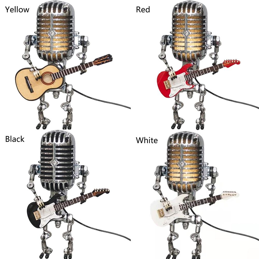 Hot Sale Vintage Microphone Robot Lamp Play Guitar Desk LED Lamp Light Vintage Miniatures Crafts Lighting Office Home Decoration