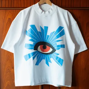 Camiseta branca Yingling 320g vintage em branco, camiseta grande e pesada lavada, com gola simulada, com encaixe quadrado