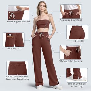 Conjunto de Uniformes Médicos FOXA para Mujer: Blusa sin Mangas con Cuello Alto y Pantalón Recto con 9 Bolsillos y Cintura Elástica para Yoga/Hospital - Product Image 6