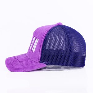 OEM Custom <strong>Purple</strong> 5 Panel Structured Velvet Trucker <strong>Hat</strong> Blank Custom Embroidery <strong>Hats</strong> Fuzzy Trucker <strong>Hat</strong> - Product Image 4