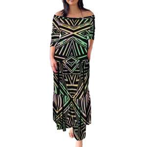 Nuovissimo abito polinesiano personalizzato <span class=keywords><strong>Elei</strong></span> tribale Plus Size a strati Sexy con spalle scoperte a pieghe abito hawaiano a maniche 3/4 - Product Image 4
