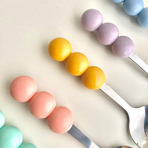 Candy Spoon Set 5Pc Stainless Steel Ball Handle Reusable <b>Cake</b> Utensil For Child Solid Color Spring 2025 - Product Image 4