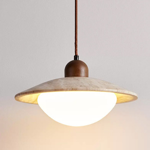 Luminaire suspendu en travertin jaune style Wabi Sabi japonais, LED E27, rond, pour maison, restaurant, bar, design minimaliste - Product Image 2