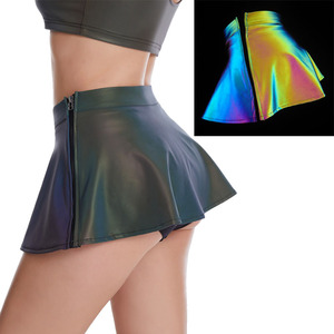 Falda acampanada reflectante de spandex azul arcoíris iridiscente de alta visibilidad y elegante para niñas, mujeres y damas, para usar en discotecas y bailar. - Product Image 2