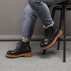Autumn and Winter New Men's <b>Boots</b> Thick-Soled <b>Boots</b> Genuine Leather Men's Shoes <b>Boots</b> with Lace up and Zipper Combination - Product Image 3