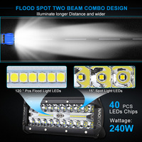 Barre lumineuse LED NAO 240W 24000Lm 7 pouces, faisceau combiné (route, brouillard, spot, large) pour UTV, camion, VTT, 4x4, éclairage de travail, modèle Land Cruiser