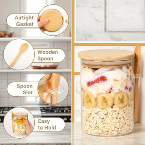 Moderno 18oz <span class=keywords><strong>vetro</strong></span> notte avena <span class=keywords><strong>barattoli</strong></span> di <span class=keywords><strong>vetro</strong></span> con coperchi e cucchiai per cibo spezie Set uso <span class=keywords><strong>cucina</strong></span> per occasioni di festa - Product Image 3