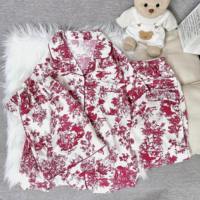 Ensemble de pyjama élégant trois pièces pour femme, col rabattu, imprimé animal et lettres, taille élastique, 100 % coton, printemps/été/automne