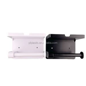 Người giữ giấy vệ sinh màu đen với kệ treo tường bằng băng dính hoặc ốc vít tự dính - Product Image 3