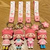 Porte-clés en PVC en forme de personnage de dessin animé, rose fleur de cerisier, mignon, vente en gros, pour sacs d'étudiants et d'enfants