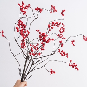 Mw25305 Nhân Tạo Màu Đỏ <span class=keywords><strong>Berry</strong></span> STEM holly chi nhánh giả cành với trái cây nhỏ nhà hoa trang trí nội thất bên bảng trung tâm - Product Image 2