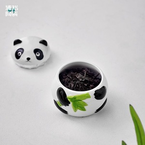 Boîte à thé en céramique Panda, ronde, taille M, avec couvercle, pot de rangement de style chinois pour le thé, pot hermétique résistant à l'humidité - Product Image 4
