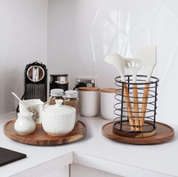 Plateau tournant de rangement Lazy Susan en bois d'acacia de 10 pouces pour armoire, table et garde-manger