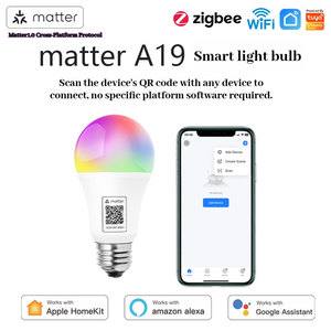 <span class=keywords><strong>Alexa</strong></span> Echo Google Home Matter Home Kit APP Control <span class=keywords><strong>WIFI</strong></span> A19 Bombilla <span class=keywords><strong>LED</strong></span> inteligente Matter - Product Image 2