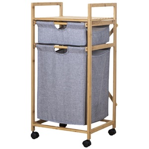 Laundry Basket Canvas <b>Storage</b> <b>Cart</b> With Wheels Grey Rectangle Standing Type Clothing Organizer - Product Image 5