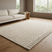 DECORDEC Tessera Nouveau Design Tapis de Salon Écologique Antidérapant à Poils Épais Tufté à la Main Beige Neutre Couleur Unie Moderne