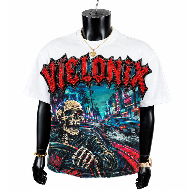 Mens Streetwear Clothing Wholesale Custom Original Design Brand Rhinestone Digital Printed Patterns Tees for Men
