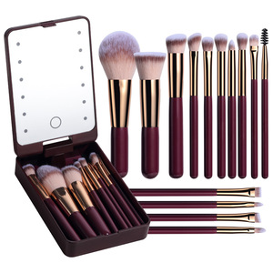 Juego de 14 Brochas de Maquillaje de Alta Calidad con Espejo Iluminado, Corto y Portátil, con Luz Recargable por USB - Product Image 5