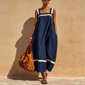 Vestido maxi casual de verano para playa, sin mangas, con cuello cuadrado y bloques de color, talla grande para mujer, Dropshipping Shopify - Product Image 2