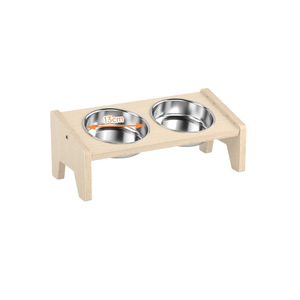 Pet Wooden Feeding Stand With <b>Stainless</b> <b>Steel</b> <b>Bowl</b> 15 Degree Angle For Cats And <b>Dogs</b> Indoor Use - Product Image 3