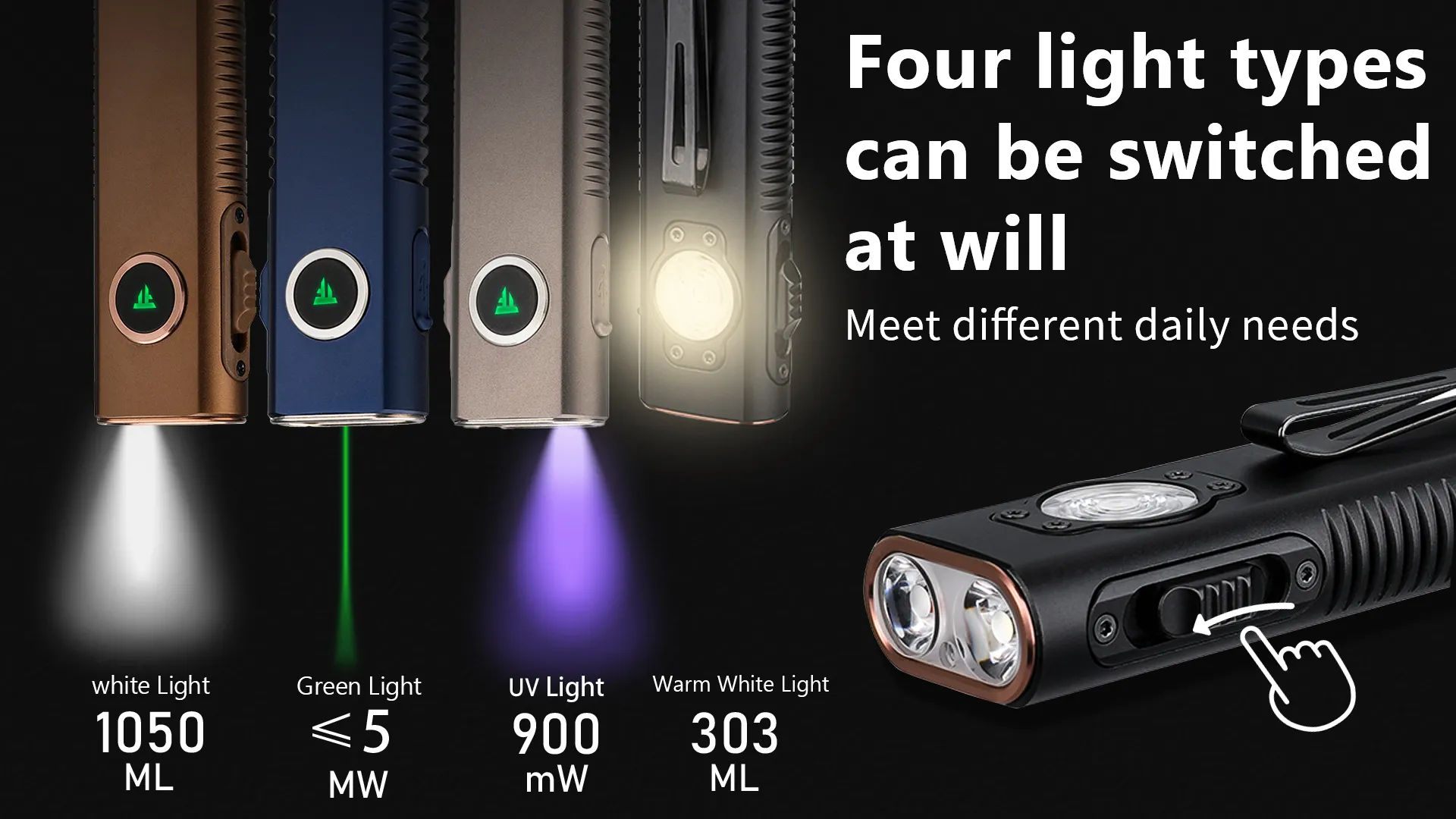 TrustFire 1050LM EDC مشعل صغير 395nm UV نوع C قابل للشحن مغناطيسي جيب مصباح يدوي