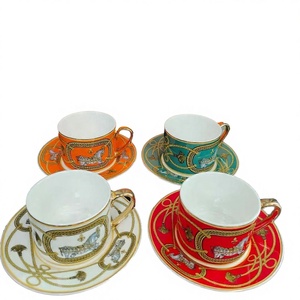 European Style Light Luxury Ceramic Bone China Colored Reusable 220ml Coffee <b>Cup</b> with Saucer Business Gift Set - Product Image 3