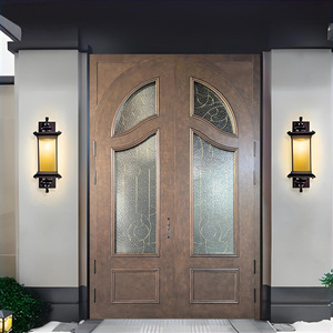 Porte de villa <span class=keywords><strong>à</strong></span> double entrée, style européen, arquée, finition cuivre, porte de sécurité décorative, sur mesure, portes en aluminium et bois. - Product Image 5