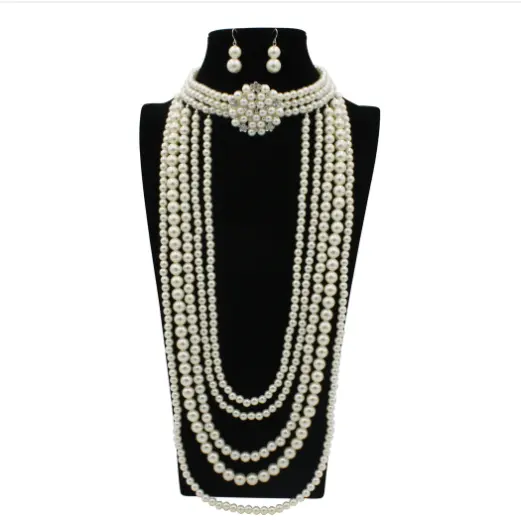 Various Faux Pearl Strand Knotted Long Necklace Fashion Luxury Multilayer Pearl Costume Jewellery Necklace For Women